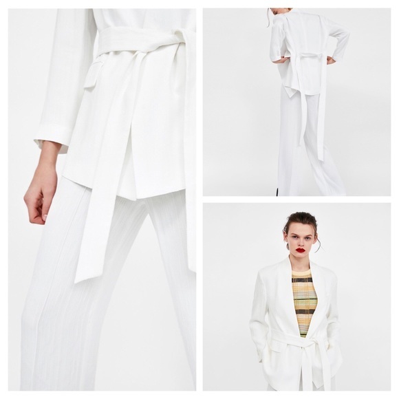 White Textured Jacket with Belt NWT - Picture 4 of 8